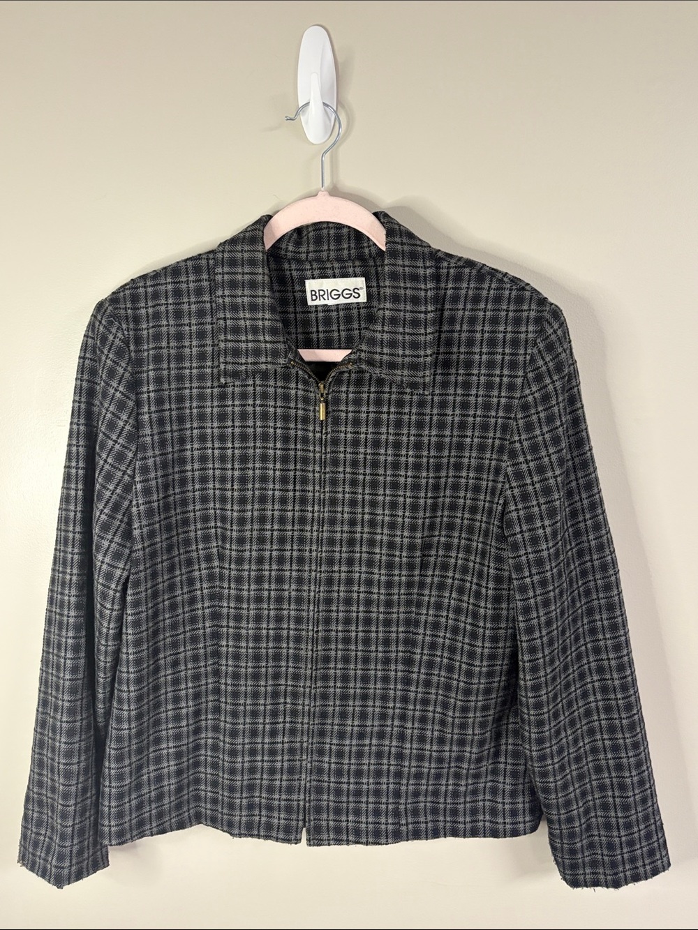 Briggs New York Men's Black and Gray Plaid Zip-Up Sweater Jacket